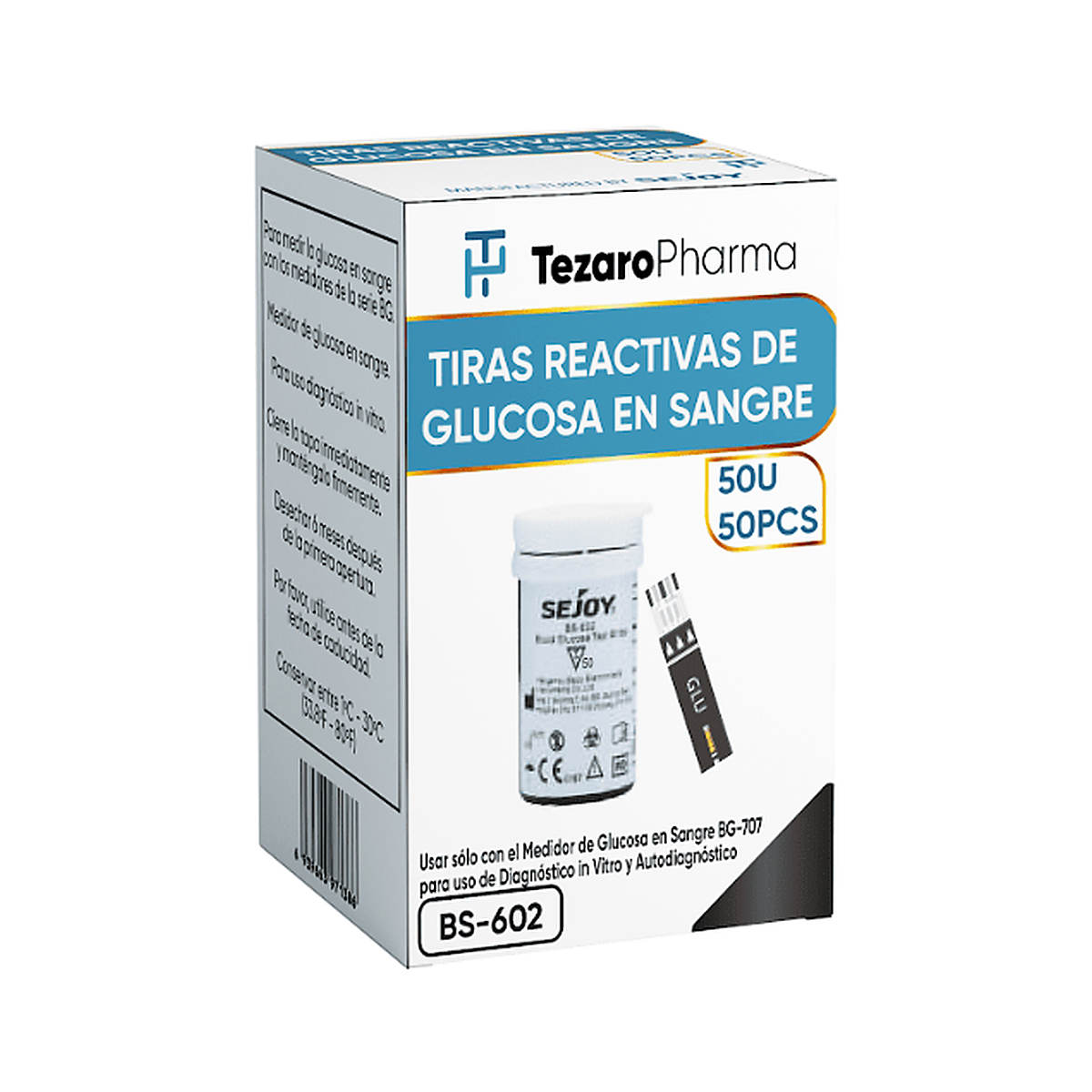 Tiras Reactivas para Medir Glucosa en Sangre Tezaro Pharma — Envase 50 Unidades