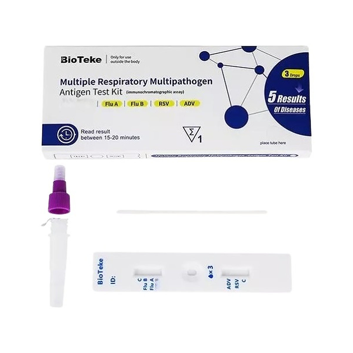 Pack 4 Test de Antígenos 5 en 1 rápido COVID-19, Gripe A y B, VRS y ADV